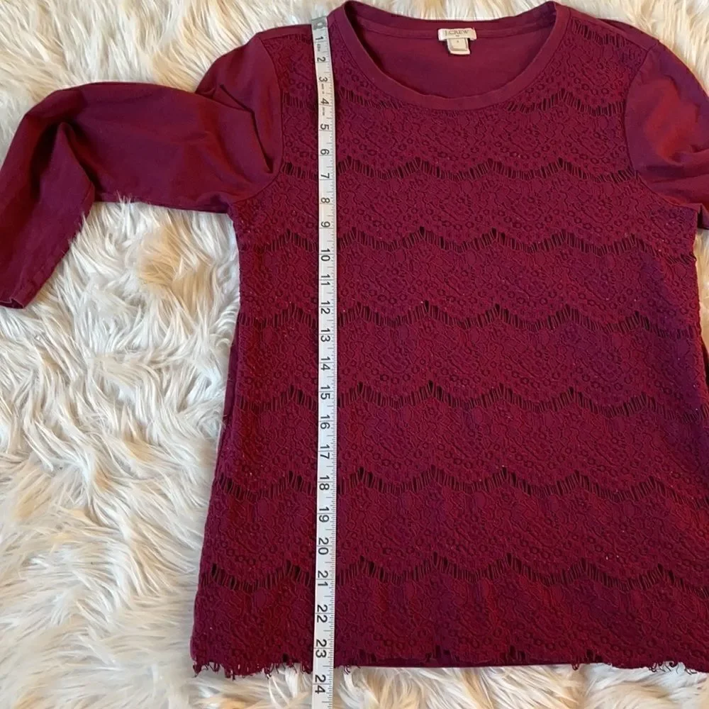 J. Crew Burgundy Crew Neck Pullover Lightweight Lace Top (Size: Small)